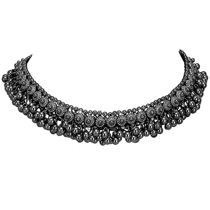 Gunmetal German Oxidized Silver Boho Ghungroo Fashion Jewelry Choker Necklace