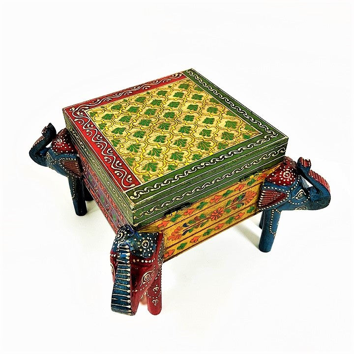 Ethnic Hand Carved Painted Wooden Elephant Jewelry Box