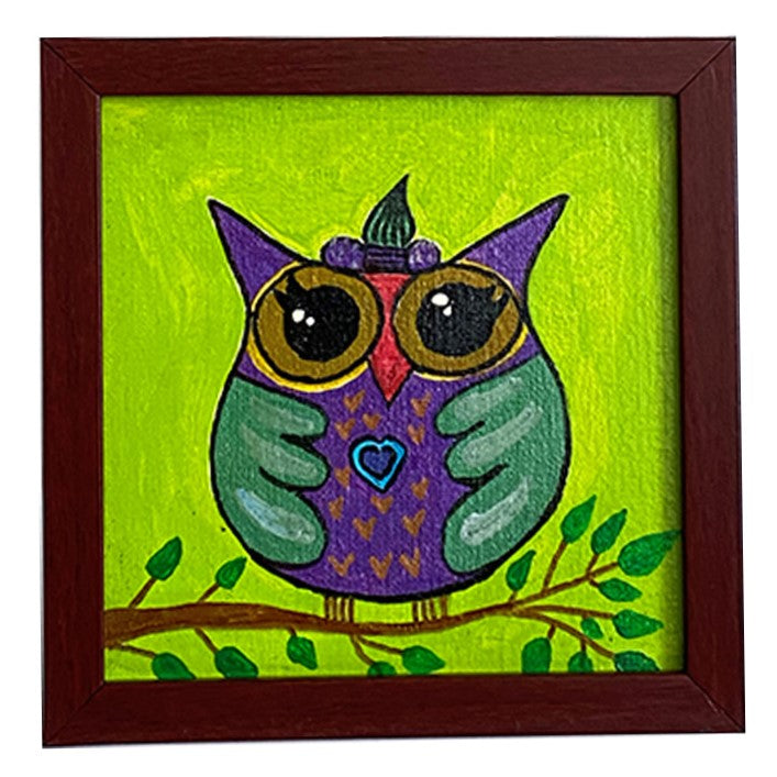 Hand Painted Cute Owl Wall Canvas Art Décor