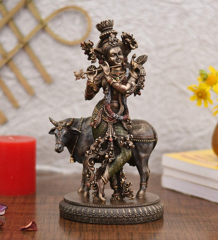 Lord Krishna Kamdhenu Cow Statue Sculpture