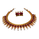 Maroon Kemp Stone Pearl Antique Gold Jewelry Necklace Earring Set