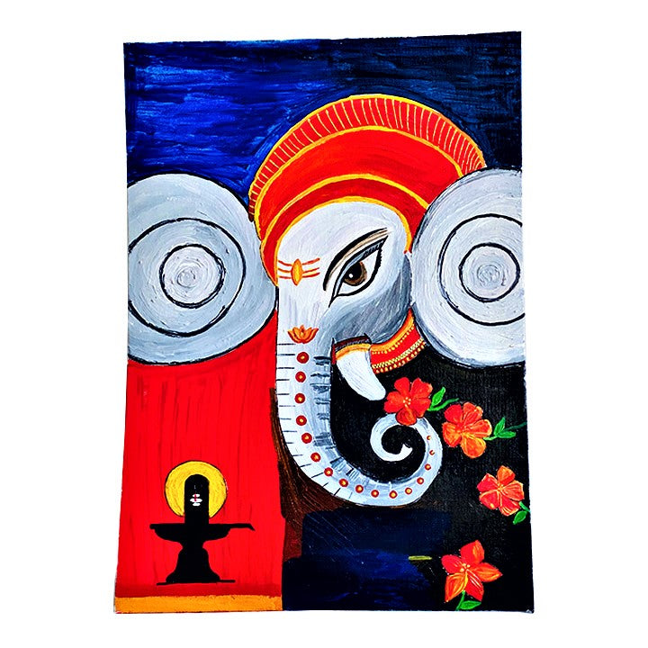 Modern Ganesha Wall Canvas Hand Painted Art Décor