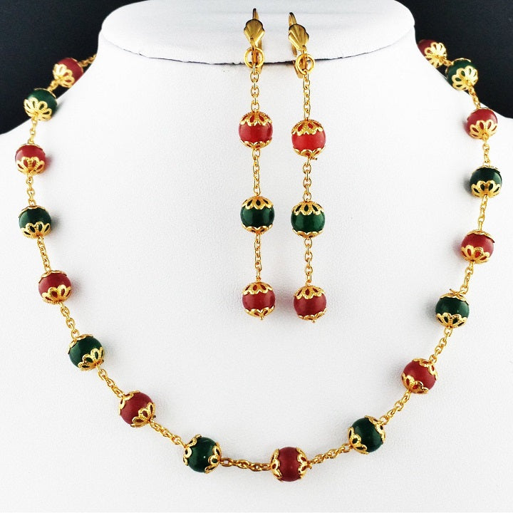 Multicolor Beaded Gold Fashion Jewelry Necklace Earring Set