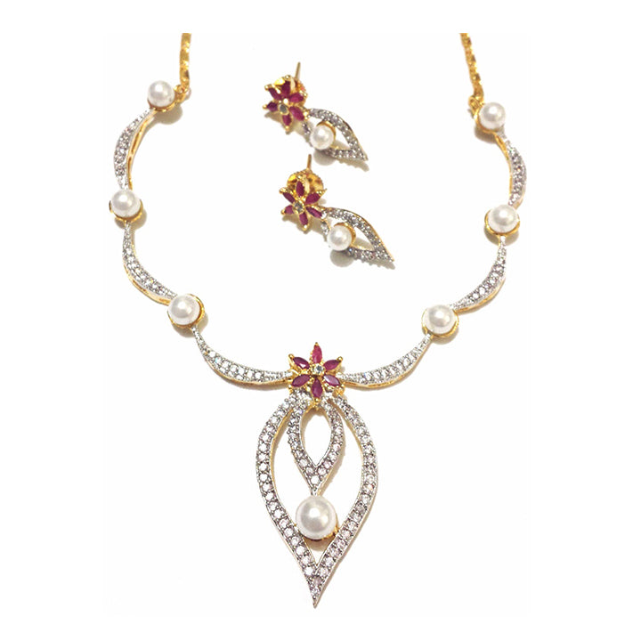 Stylish Pearl American Diamond Jewelry Set