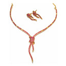 Pink Antique Gold American Diamond Stone Fashion Statement Jewelry Necklace Earring Set