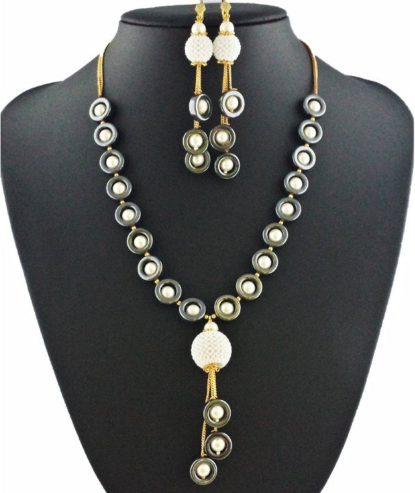 Polo Beaded Pearl Antique Gold Fashion Statement Jewelry Necklace Set