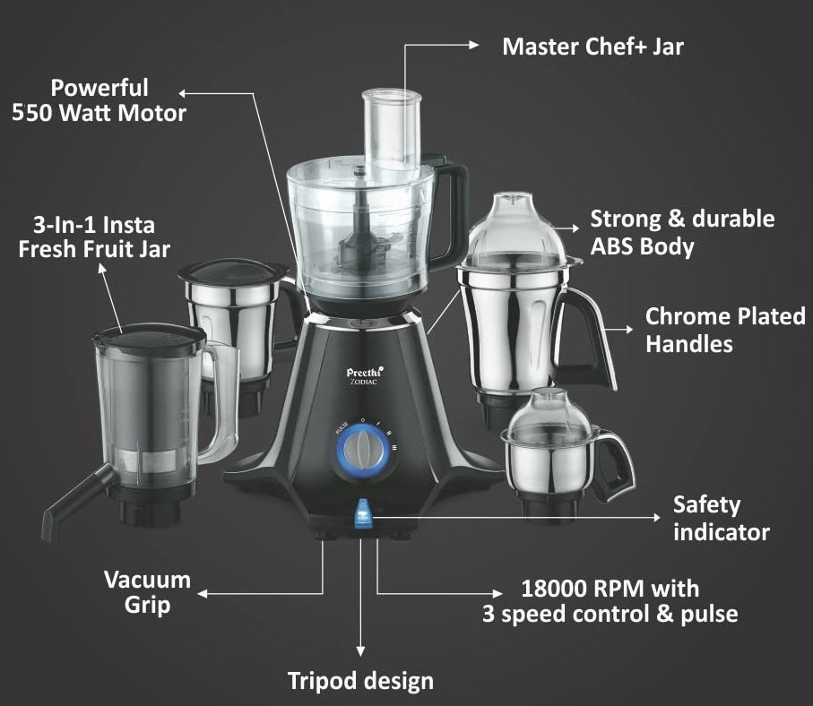 Preethi ZODIAC Mixer Grinder 110V 550Watts 5 Jars