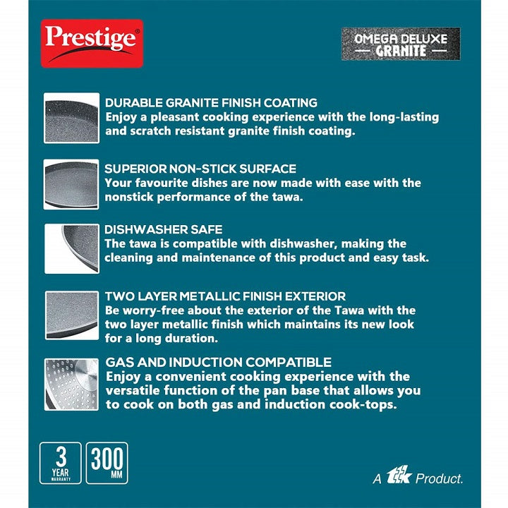 Prestige 300mm Omega Deluxe Granite Omni Non-Stick Dosa Tava/Griddle, 12