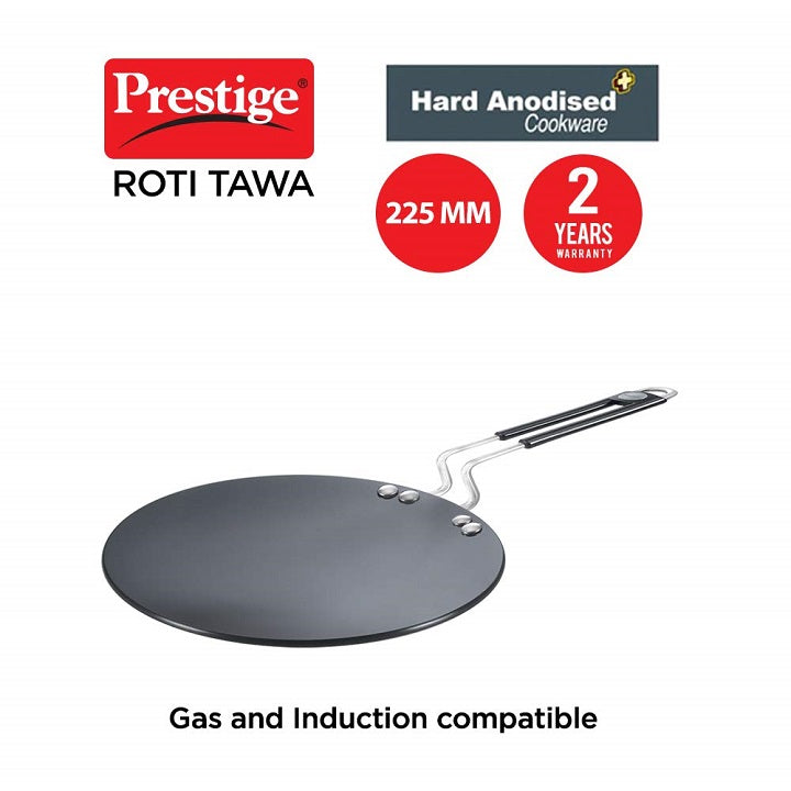 Aluminum Non-Stick Hard-Anodized Roti Tawa Griddle Pan with Riveted Handle  - 25cm, Grey