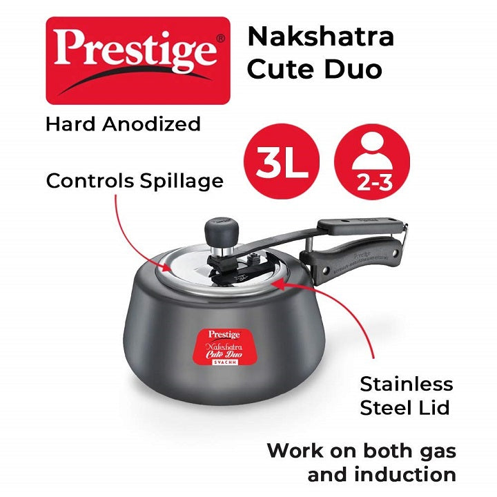 Prestige Nakshatra Cute DUO Svachh Hard Anodised 3L Pressure Cooker