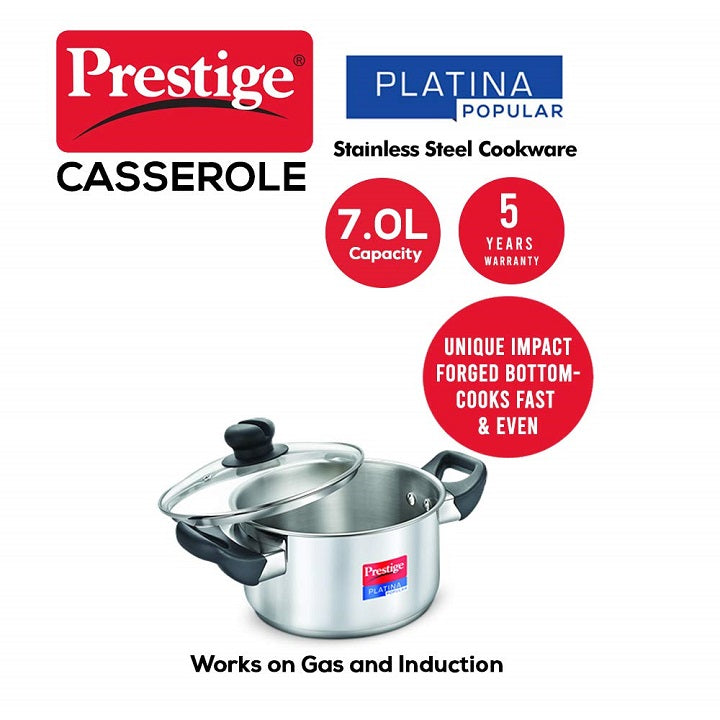 Prestige Platina Popular Stainless Steel Casserole with Lid