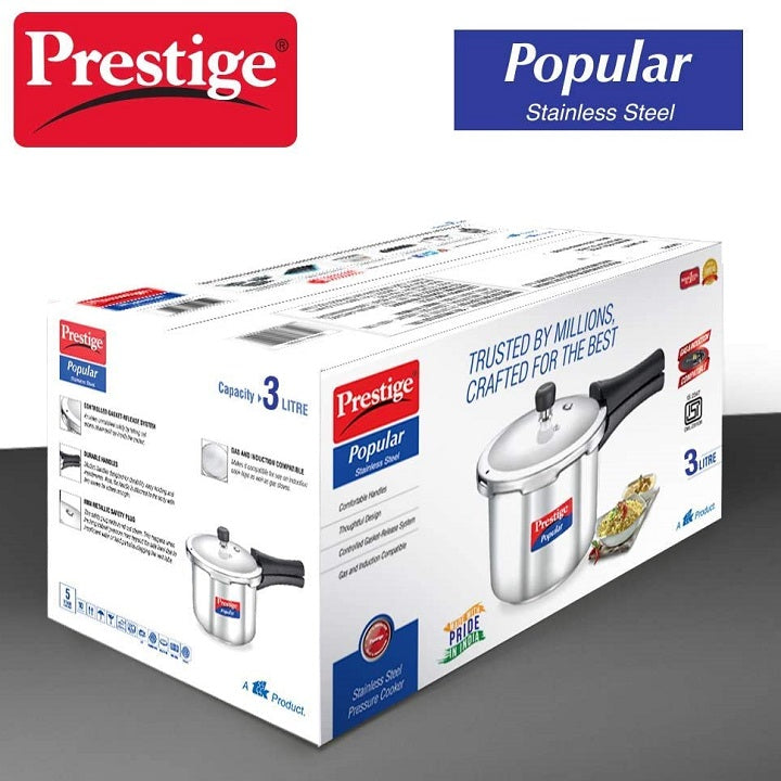 Prestige PRP3 Pressure Cooker, 3 Liter, Silver, Aluminum