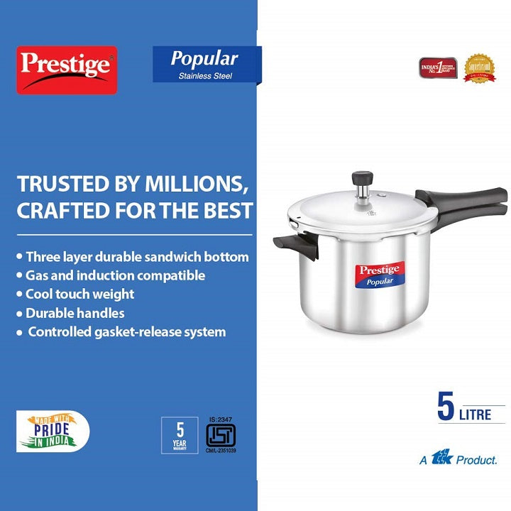 Prestige Popular Steel 5L Pressure Cooker