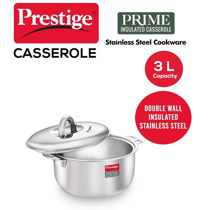Prestige Prime Stainless Steel Insulated Casserole 3L