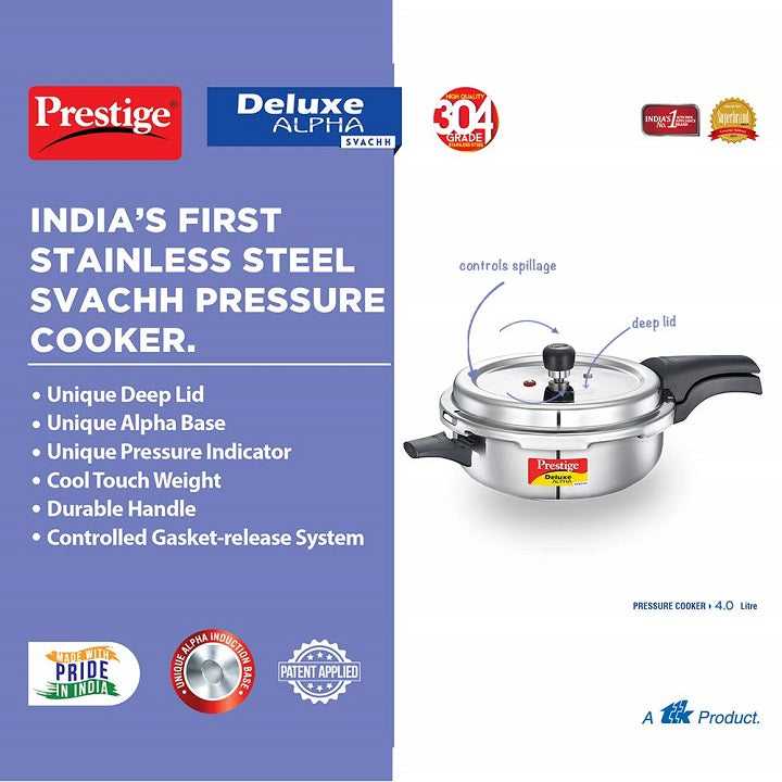 Prestige Deluxe Stainless Steel Senior Pressure Pan, 4 Liters