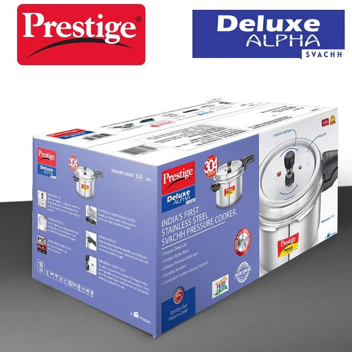 Prestige Deluxe Alpha Svachh 5.5L Stainless Steel Pressure Cooker