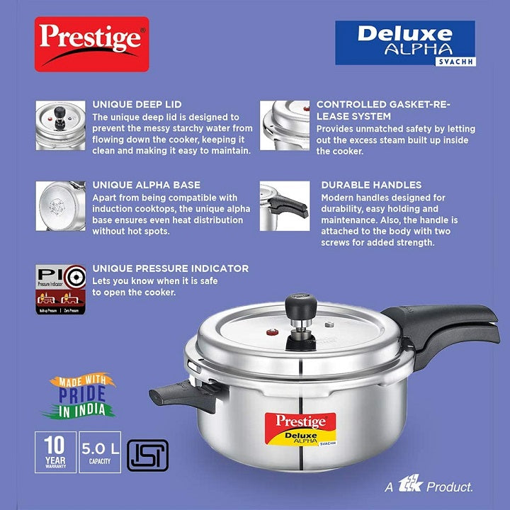 Prestige Stainless Steel 5L Deep Pressure Cooker Pan
