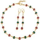 Ruby Green Beaded Gold Fashion Jewelry Necklace Earring Set