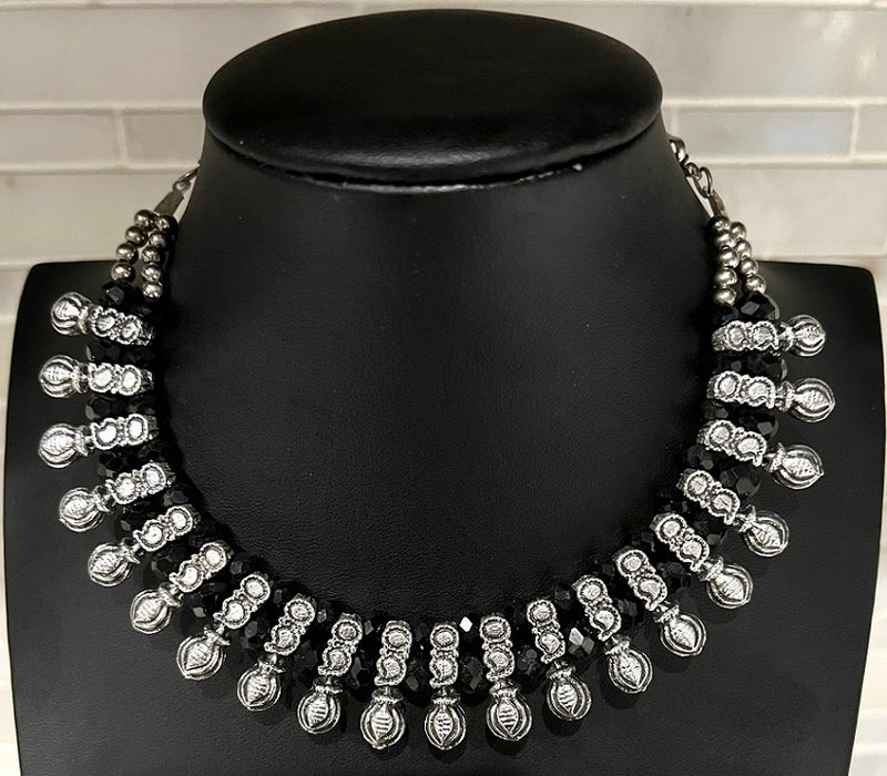 Silver Black Beads Oxidized Necklace Choker Necklace