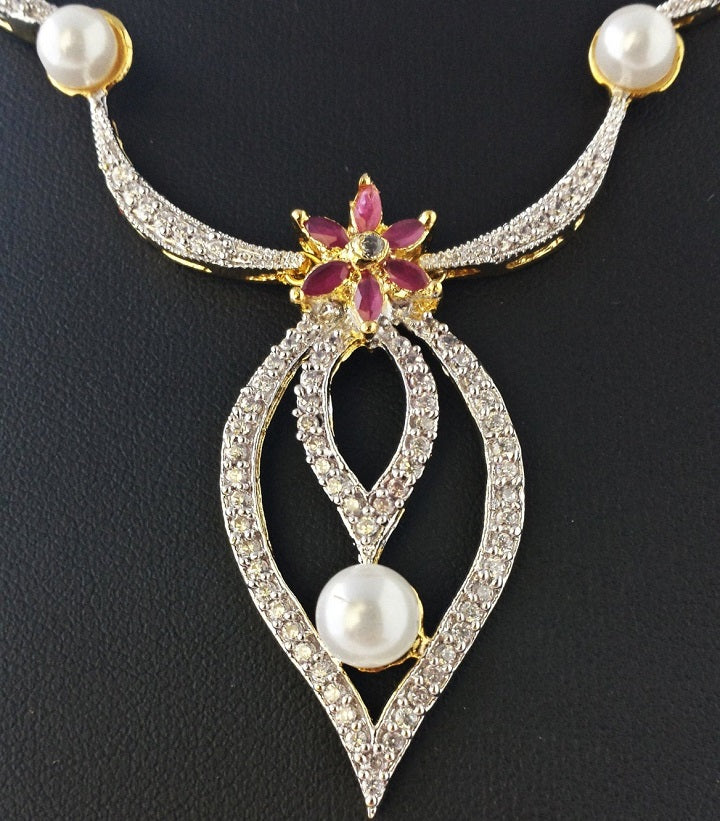 Stylish Pearl American Diamond Jewelry Necklace Set