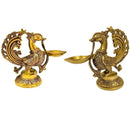 Traditional Peacock Brass Oil Lamp Diya Stand Set