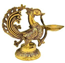Traditional Peacock Brass Oil Lamp Diya Stand Set
