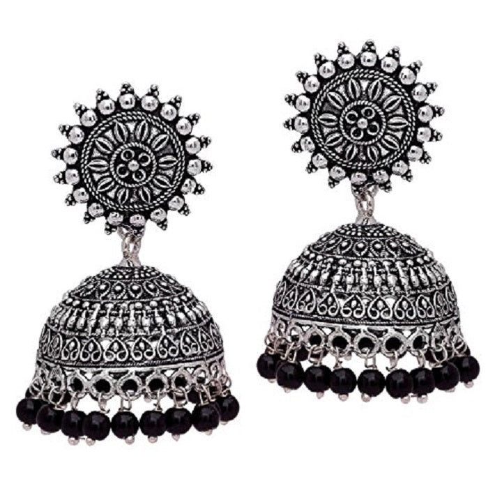 Trendy Oxidized Silver Jewelry Jhumka Earrings Set