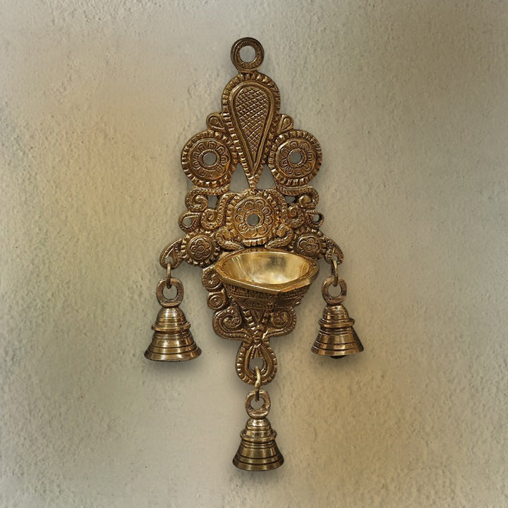 Wall Hanging Brass Lamp Oil Diya Bell
