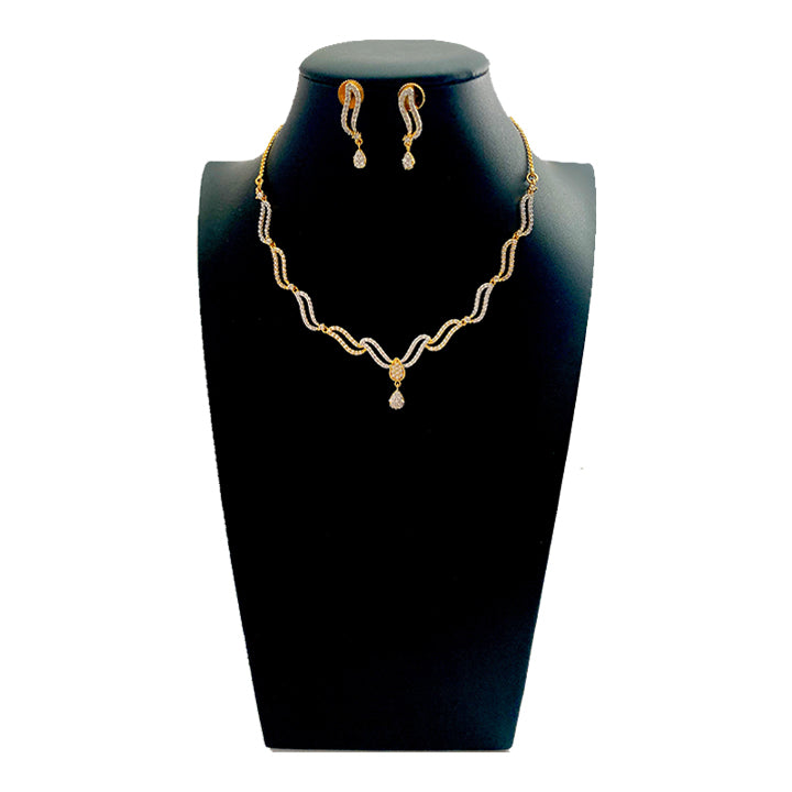 Wavy Design American Diamond Jewelry Necklace Earring Set