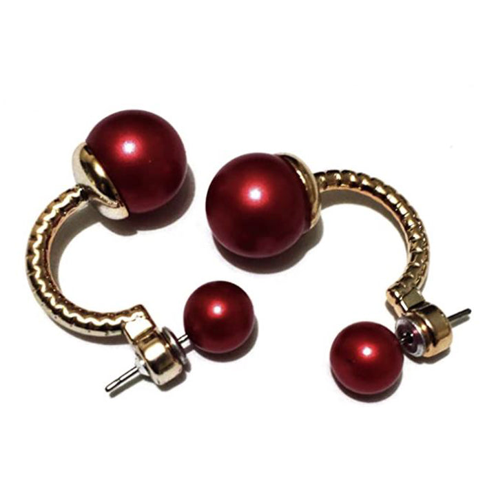 Wine Red Pearl Gold Plated Fashion Jewelry Stud Earrings